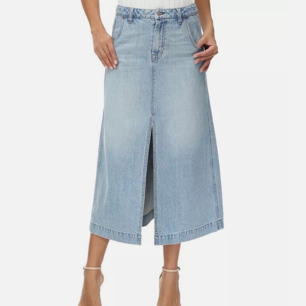 Frye Front-Slit Seamed Denim Maxi Skirt